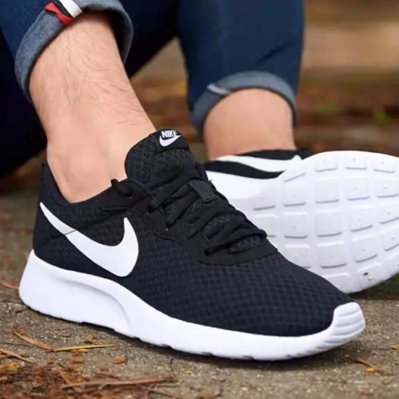 Nike Tanjun Black White Unisex Summer Mesh Breathable Non-slip Cushioning Men Women Running Shoes Casual Sneakers