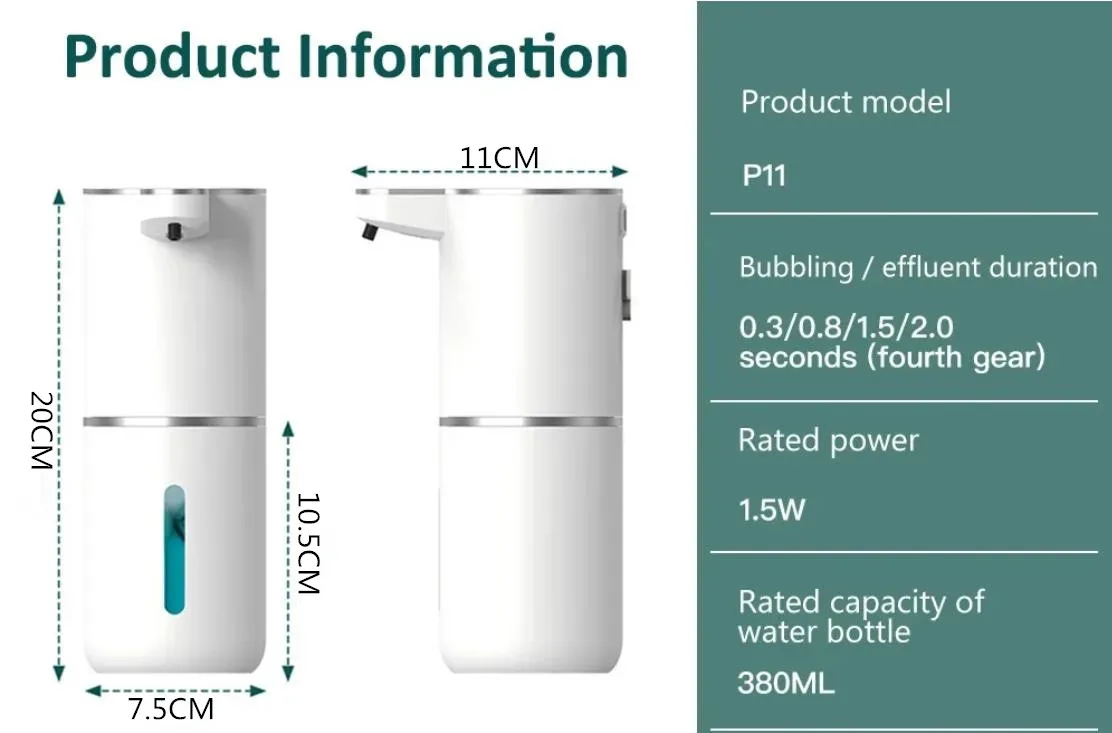 Automatic Soap Dispenser Touchless Foaming Soap Dispenser 380ml USB Rechargeable Electric 4 Level Adjustable Foam Soap Dispenser