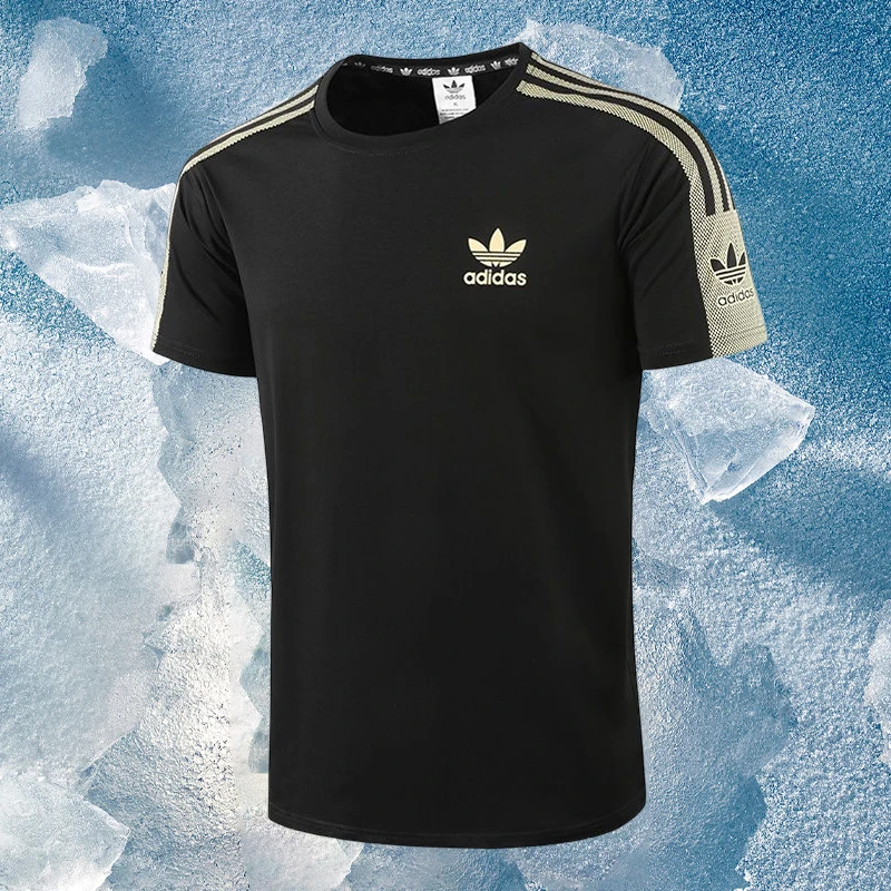 Adidas Originals Three Leaf Summer Splash Stripes Three Stripe Color Blocked Logo Logo Logo Round Neck Short Sleeve T-shirt Adidas Originals Three Leaf Summer Splash Stripes Three Stripe Color Blocked Logo Logo Logo Round Neck Short Sleeve T-shirt