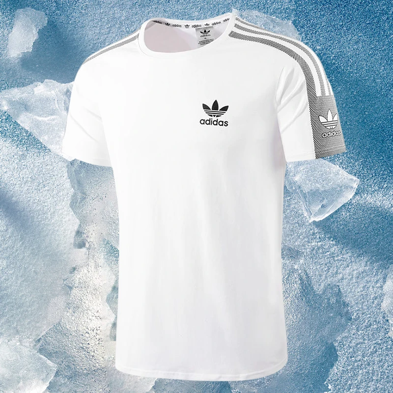 Adidas Originals Three Leaf Summer Splash Stripes Three Stripe Color Blocked Logo Logo Logo Round Neck Short Sleeve T-shirt Adidas Originals Three Leaf Summer Splash Stripes Three Stripe Color Blocked Logo Logo Logo Round Neck Short Sleeve T-shirt