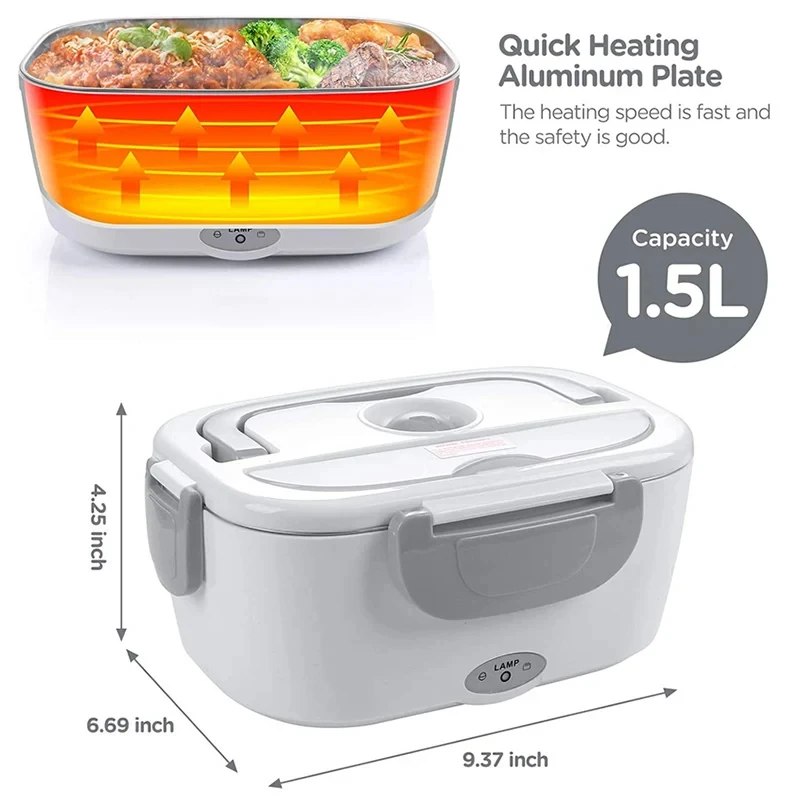 Electric Heating Lunch Box, Heated Portable, Stainless Steel Meal Tray, Preservation Bento Food Container, Bento Boxes with Lid