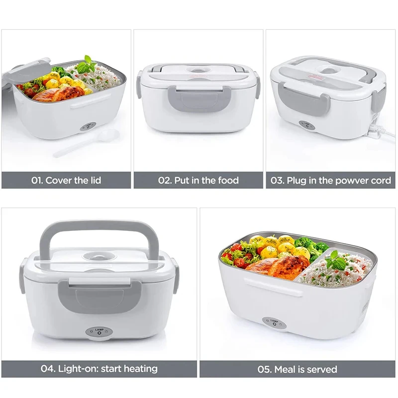 Electric Heating Lunch Box, Heated Portable, Stainless Steel Meal Tray, Preservation Bento Food Container, Bento Boxes with Lid