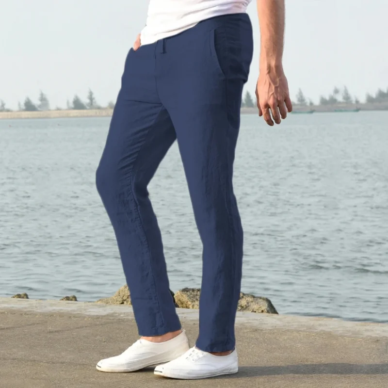 Men's Cotton Linen Pants Joggers Sweatpants Streetwear Breathable Solid Color Linen Trousers Vacation Summer Loose Pants S-5XL