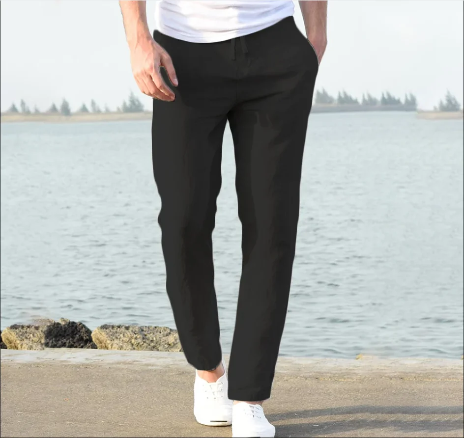 Men's Cotton Linen Pants Joggers Sweatpants Streetwear Breathable Solid Color Linen Trousers Vacation Summer Loose Pants S-5XL