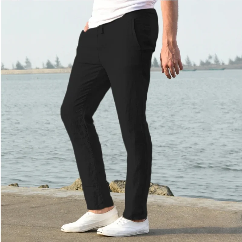 Men's Cotton Linen Pants Joggers Sweatpants Streetwear Breathable Solid Color Linen Trousers Vacation Summer Loose Pants S-5XL