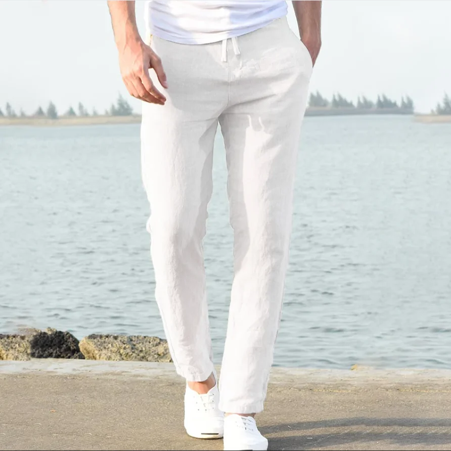 Men's Cotton Linen Pants Joggers Sweatpants Streetwear Breathable Solid Color Linen Trousers Vacation Summer Loose Pants S-5XL