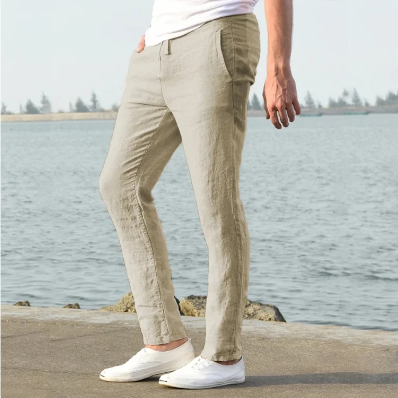 Men's Cotton Linen Pants Joggers Sweatpants Streetwear Breathable Solid Color Linen Trousers Vacation Summer Loose Pants S-5XL
