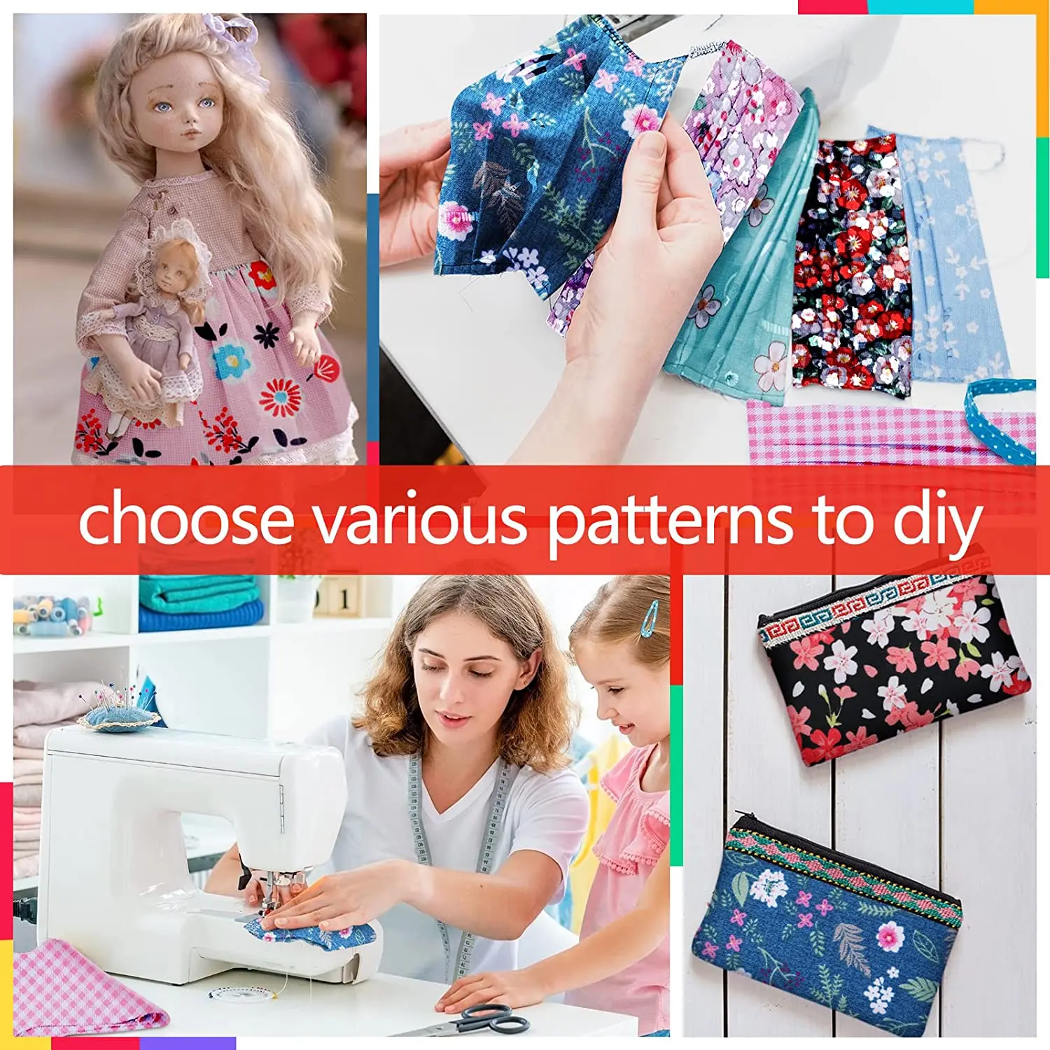 40Pcs Handmade DIY Cotton Craft Fabric Various Patterns Sewing Textiles Family Work Artcraft Fabric Doll Clothes Splicing Cloth