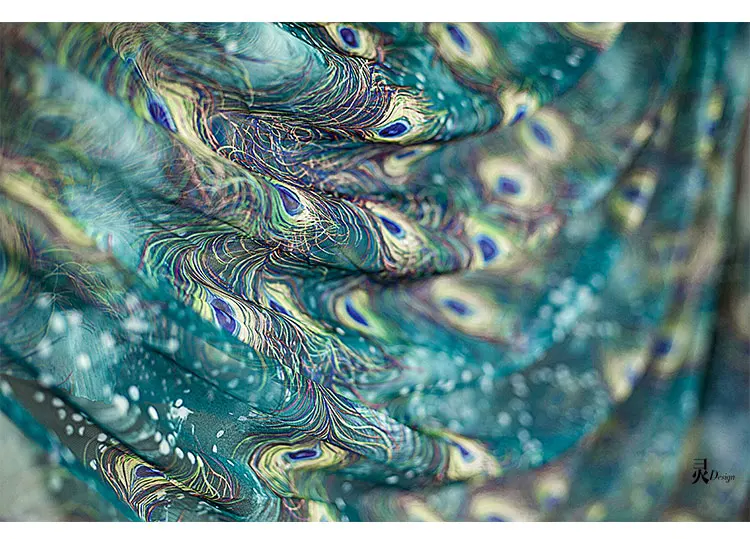 150cm*50cm Feather mesh diy fabric high-end elastic peacock Hanfu ancient style dress dress clothing designer fabric