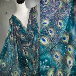 150cm*50cm Feather mesh diy fabric high-end elastic peacock Hanfu ancient style dress dress clothing designer fabric