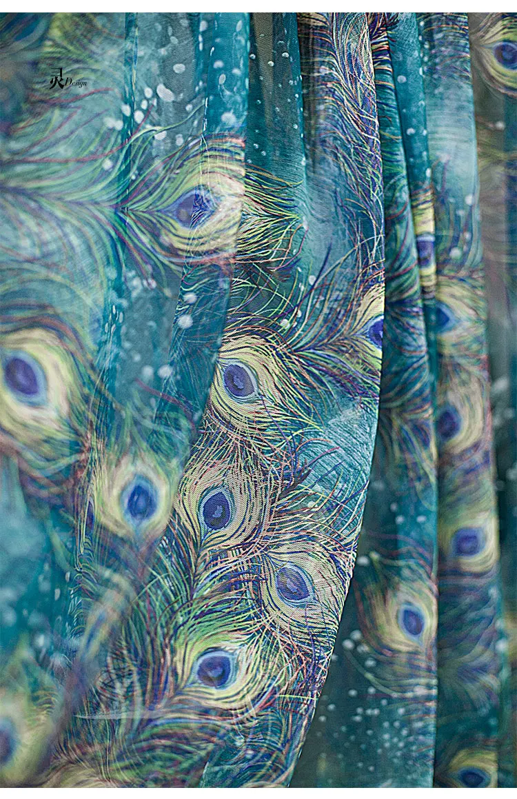150cm*50cm Feather mesh diy fabric high-end elastic peacock Hanfu ancient style dress dress clothing designer fabric