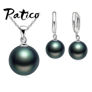 Freshwater Black Pearl Jewelry Sets Genuine 925 Sterling Silver Necklace Natural Pearl Dangle Earrings Wedding Jewelry Sets