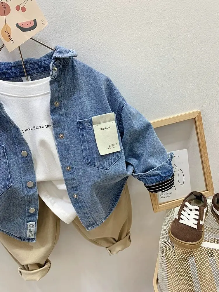 Boys Denim Shirt Children's Thin Jacket Girls Casual Outerwear Spring Autumn Jacket New Fashion Cotton Clothes 2-8 Years Old