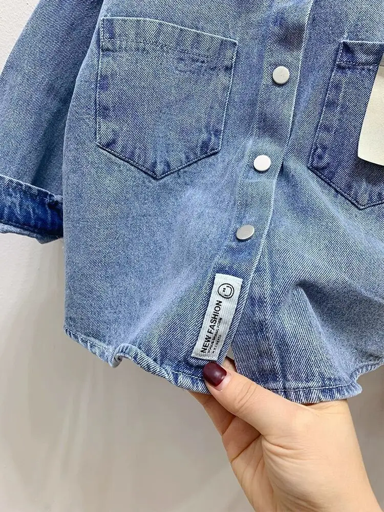 Boys Denim Shirt Children's Thin Jacket Girls Casual Outerwear Spring Autumn Jacket New Fashion Cotton Clothes 2-8 Years Old