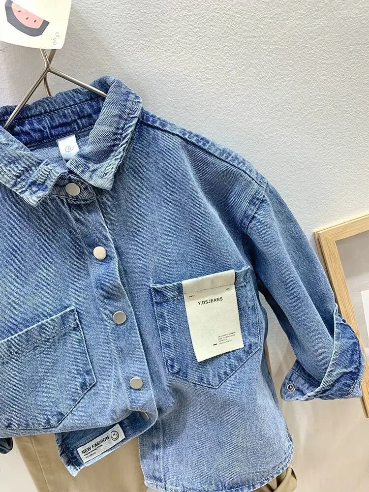 Boys Denim Shirt Children's Thin Jacket Girls Casual Outerwear Spring Autumn Jacket New Fashion Cotton Clothes 2-8 Years Old