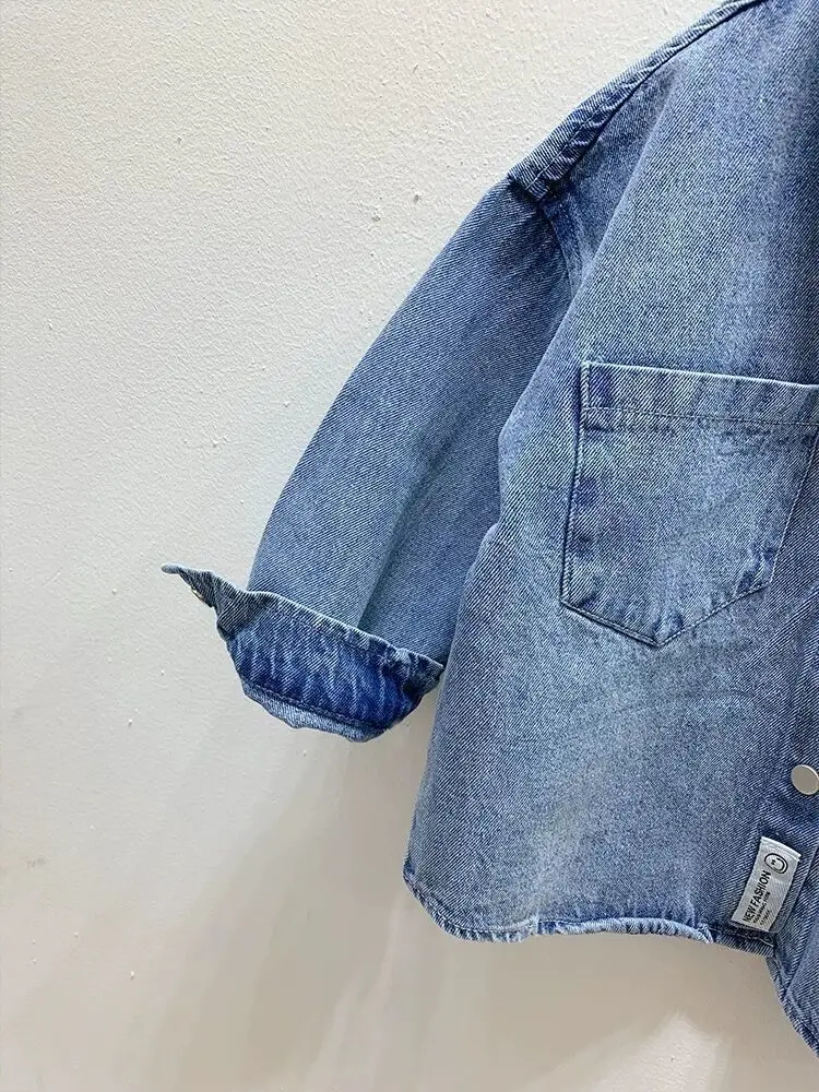 Boys Denim Shirt Children's Thin Jacket Girls Casual Outerwear Spring Autumn Jacket New Fashion Cotton Clothes 2-8 Years Old