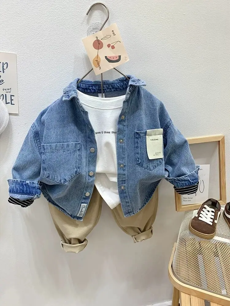 Boys Denim Shirt Children's Thin Jacket Girls Casual Outerwear Spring Autumn Jacket New Fashion Cotton Clothes 2-8 Years Old
