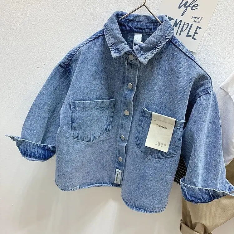 Boys Denim Shirt Children's Thin Jacket Girls Casual Outerwear Spring Autumn Jacket New Fashion Cotton Clothes 2-8 Years Old