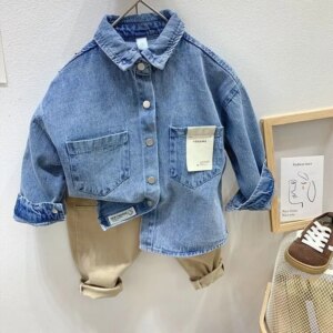 Boys Denim Shirt Children's Thin Jacket Girls Casual Outerwear Spring Autumn Jacket New Fashion Cotton Clothes 2-8 Years Old