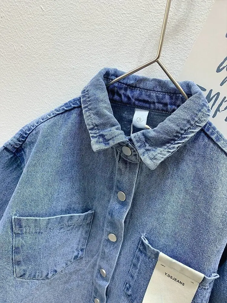 Boys Denim Shirt Children's Thin Jacket Girls Casual Outerwear Spring Autumn Jacket New Fashion Cotton Clothes 2-8 Years Old