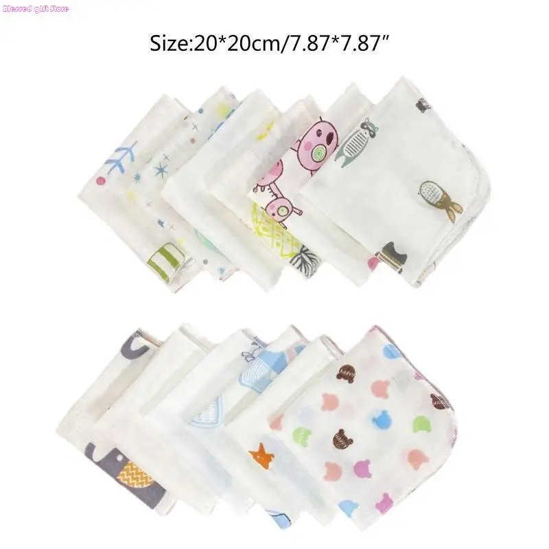 D0JC 10Pcs 20x20cm Baby Washcloths Set Cartoon Print Double Layer Gauze Infant Face Towel Reusable Wipes Absorbent Square D0JC 10Pcs 20x20cm Baby Washcloths Set Cartoon Print Double Layer Gauze Infant Face Towel Reusable Wipes Absorbent Square