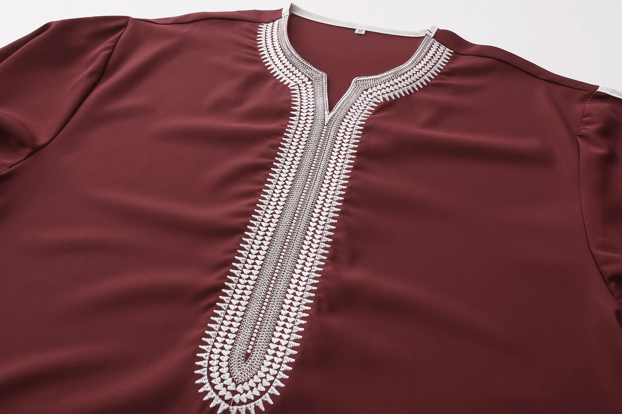 Summer 2025 Kaftan Muslim Men's Short Sleeve Embroidered Loose Casual Robe Breathable Islamic Abaya for Men