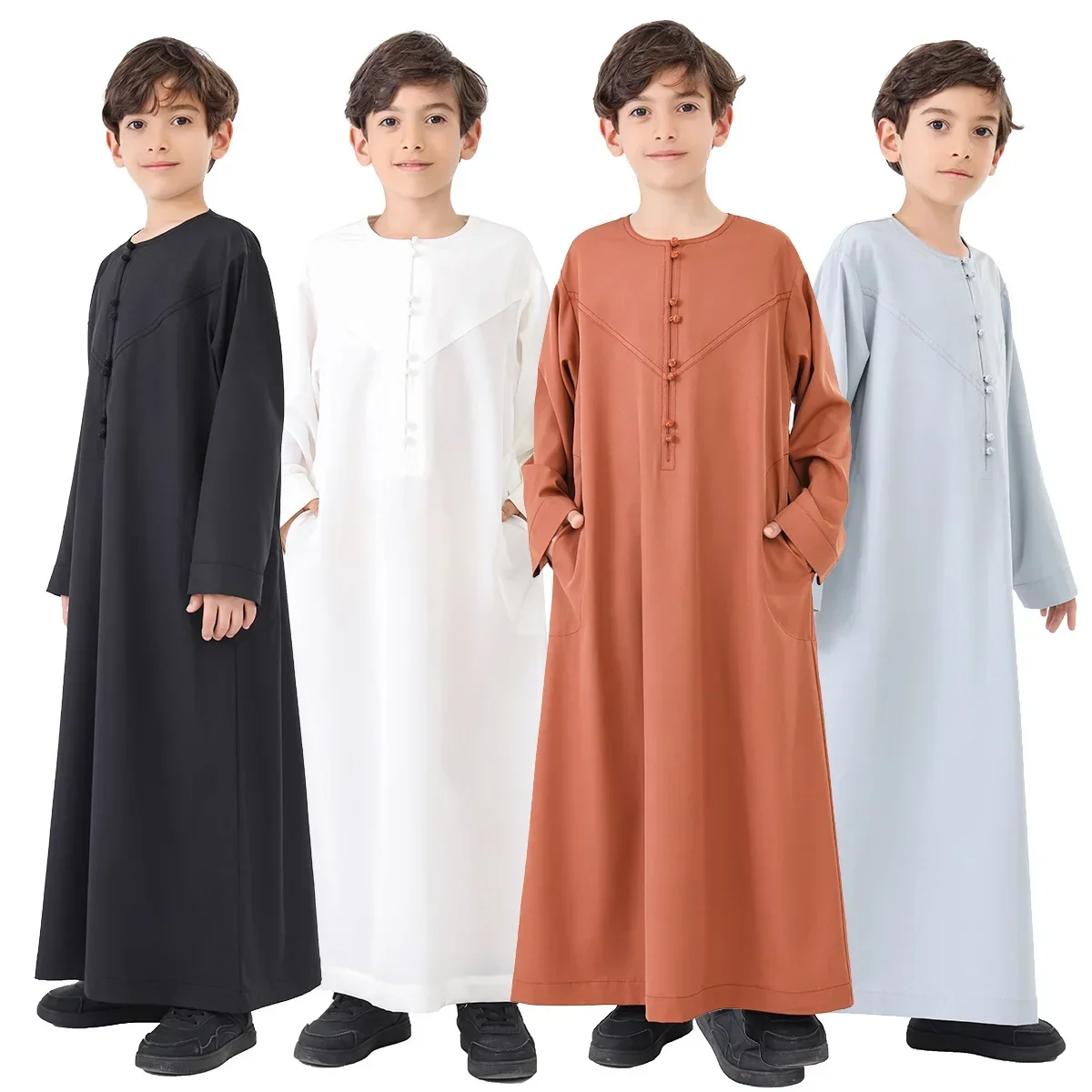 Eid Muslim Boy Jubba Thobe Kids Long Shirt Dress 2025 Ramadan Child Robe Saudi Musulman Wear Abaya Caftan Dubai Arab Dresses