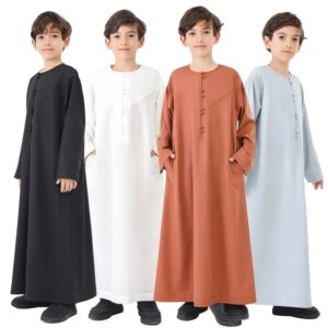 Eid Muslim Boy Jubba Thobe Kids Long Shirt Dress 2025 Ramadan Child Robe Saudi Musulman Wear Abaya Caftan Dubai Arab Dresses