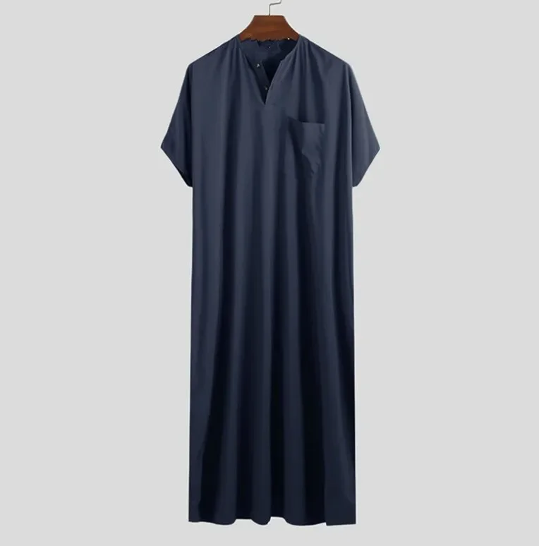 Abaya Men New Style Muslim  Islamic Kaftan Solid Color Fashion Short Sleeve Shirt Caftan Middle East Dubai Mens Casual Robes