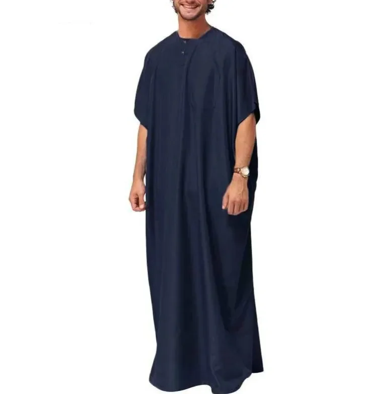 Abaya Men New Style Muslim  Islamic Kaftan Solid Color Fashion Short Sleeve Shirt Caftan Middle East Dubai Mens Casual Robes