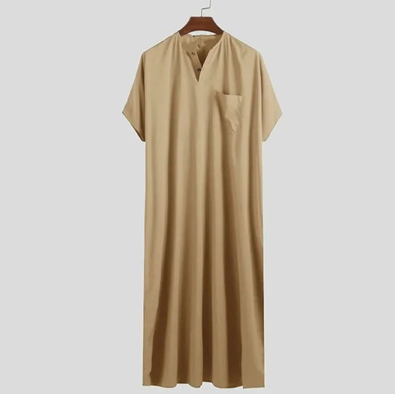 Abaya Men New Style Muslim  Islamic Kaftan Solid Color Fashion Short Sleeve Shirt Caftan Middle East Dubai Mens Casual Robes