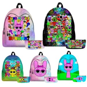 2pcs Sprunki School Backpack for Girls Incredibox Cute School Bags Waterproof Bookbag Teens College Student Travel Shoulder Bag