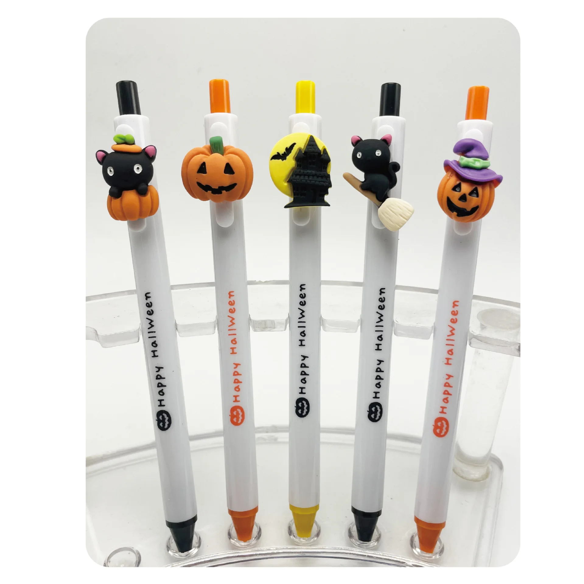 12 Pcs Halloween Series Writing Signature Ball Pens Set Cute Cartoon 0.5mm Black Ink Funny Pumpkin Pen Back To School