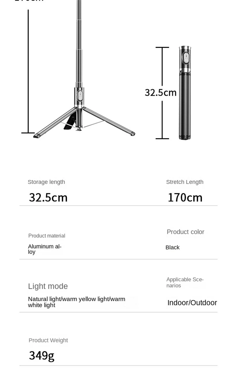 FANGTUOSI 2025 NEW 1.7M All In One Expandable Portable Phone Tripod Selfie Stick With Detachable BT Wireless Remote Compatible FANGTUOSI 2025 NEW 1.7M All In One Expandable Portable Phone Tripod Selfie Stick With Detachable BT Wireless Remote Compatible