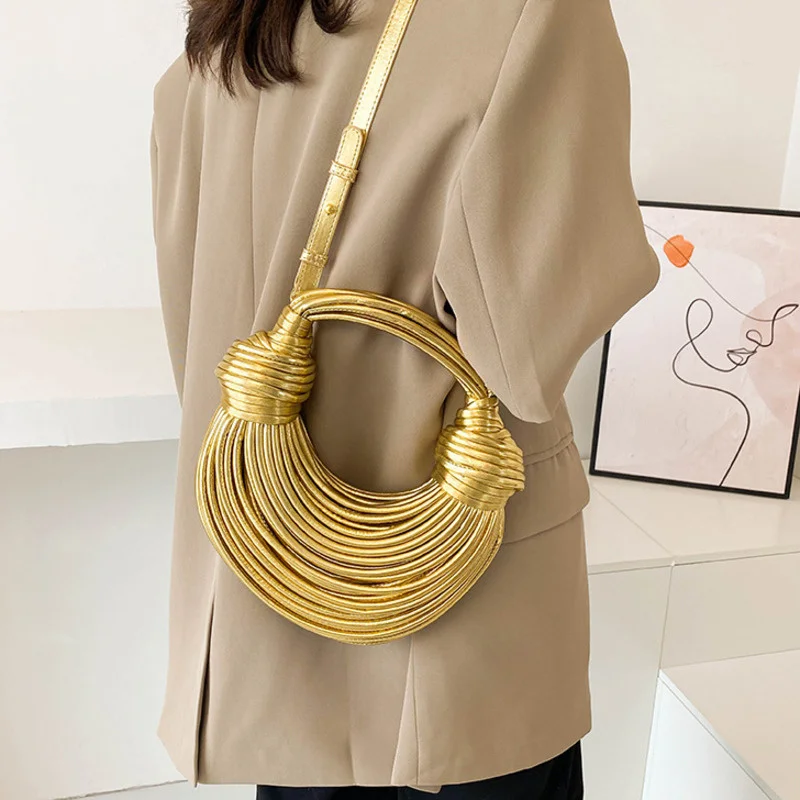 Hot Y2k Handbags For Women Gold Luxury Designer Brand Handwoven Noodle Bags Rope Knotted Pulled Hobo Silver Evening Clutch Chic