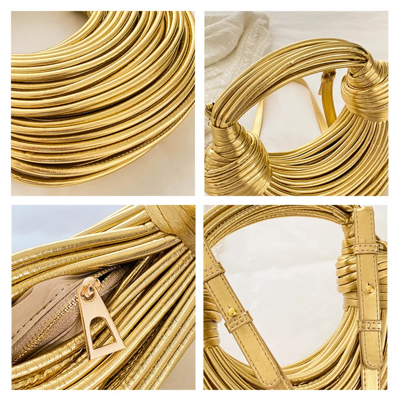 Hot Y2k Handbags For Women Gold Luxury Designer Brand Handwoven Noodle Bags Rope Knotted Pulled Hobo Silver Evening Clutch Chic