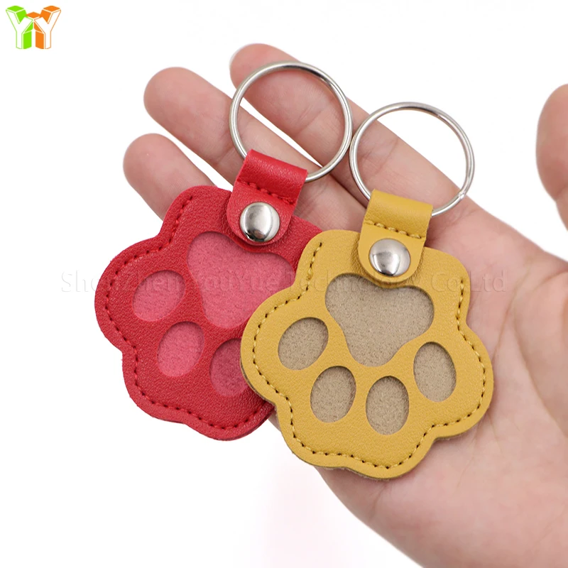 Leather Memorial Pet Hair Storage Bag Cat Paw Keychain Handmade Homemade Pet Memorial Keychain