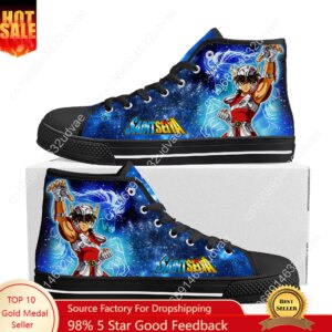 Saint Seiya High Top Shoes Men Women Teenager Sneakers Canvas High Quality Sneaker Casual Custom Made Couple Shoe Black Sole