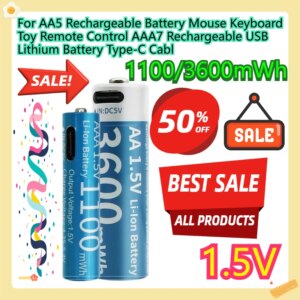 For AA5 Rechargeable Battery Mouse Keyboard Toy Remote Control AAA7 Rechargeable USB Lithium Battery Type-C Cabl 1.5V