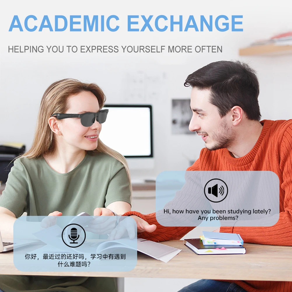 AI Intelligent Translation Glasses Built-in Microphone Speakers Smart Glasses Wireless Headphones Wireless Headset for Men Women