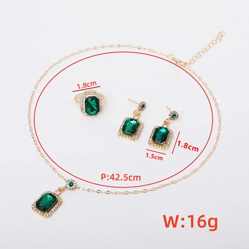 4PCS Sets Exquisite Quadrate Rhinestone Necklace Earrings Ring Jewelry Set Charm Ladies Jewelry Fashion Bridal Gifts 4PCS Sets Exquisite Quadrate Rhinestone Necklace Earrings Ring Jewelry Set Charm Ladies Jewelry Fashion Bridal Gifts