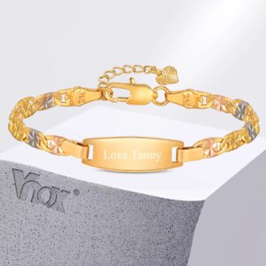 Vnox Free Custom Mom Daughter Son Name Bracelets, Personalized Name Date Text ID Plate Bar Bracelet for Women Girls Gift