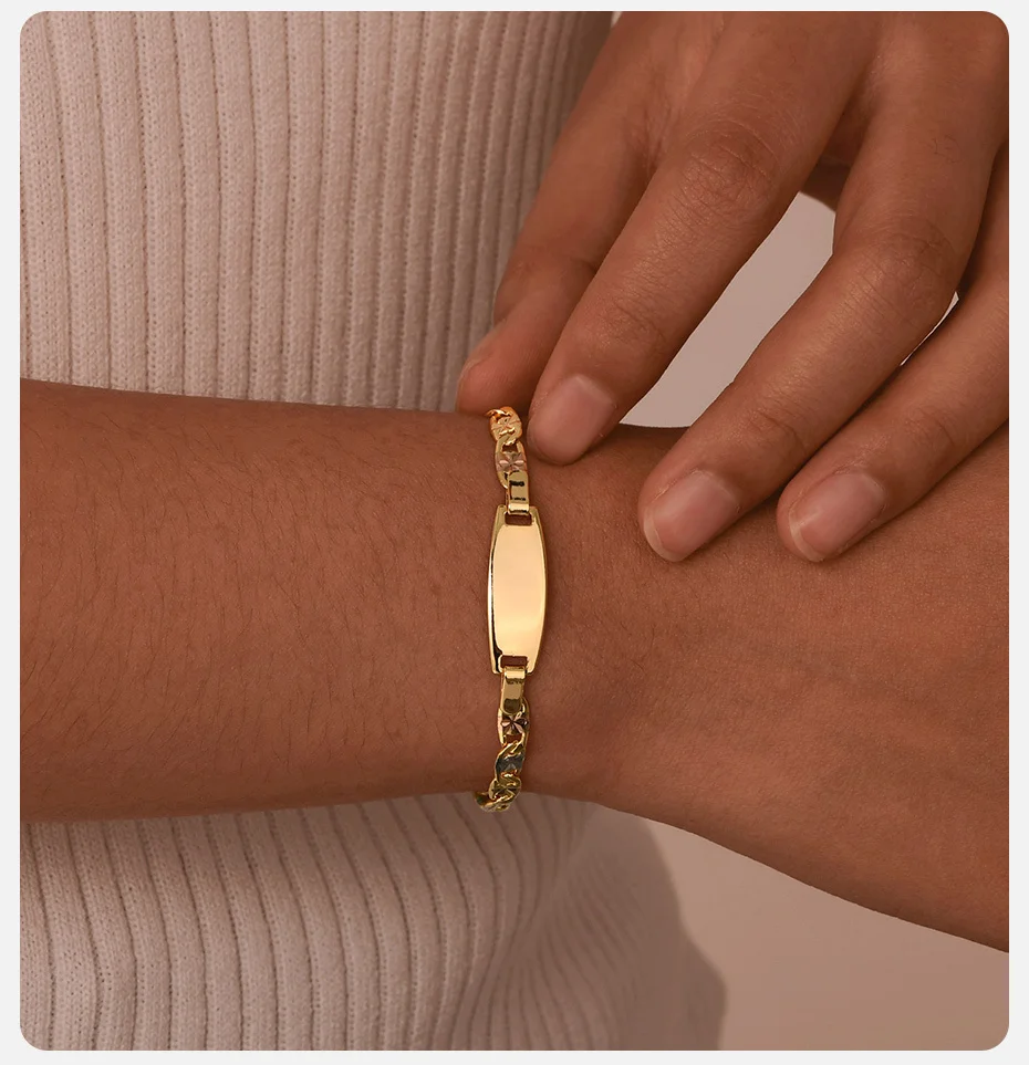 Vnox Free Custom Mom Daughter Son Name Bracelets, Personalized Name Date Text ID Plate Bar Bracelet for Women Girls Gift