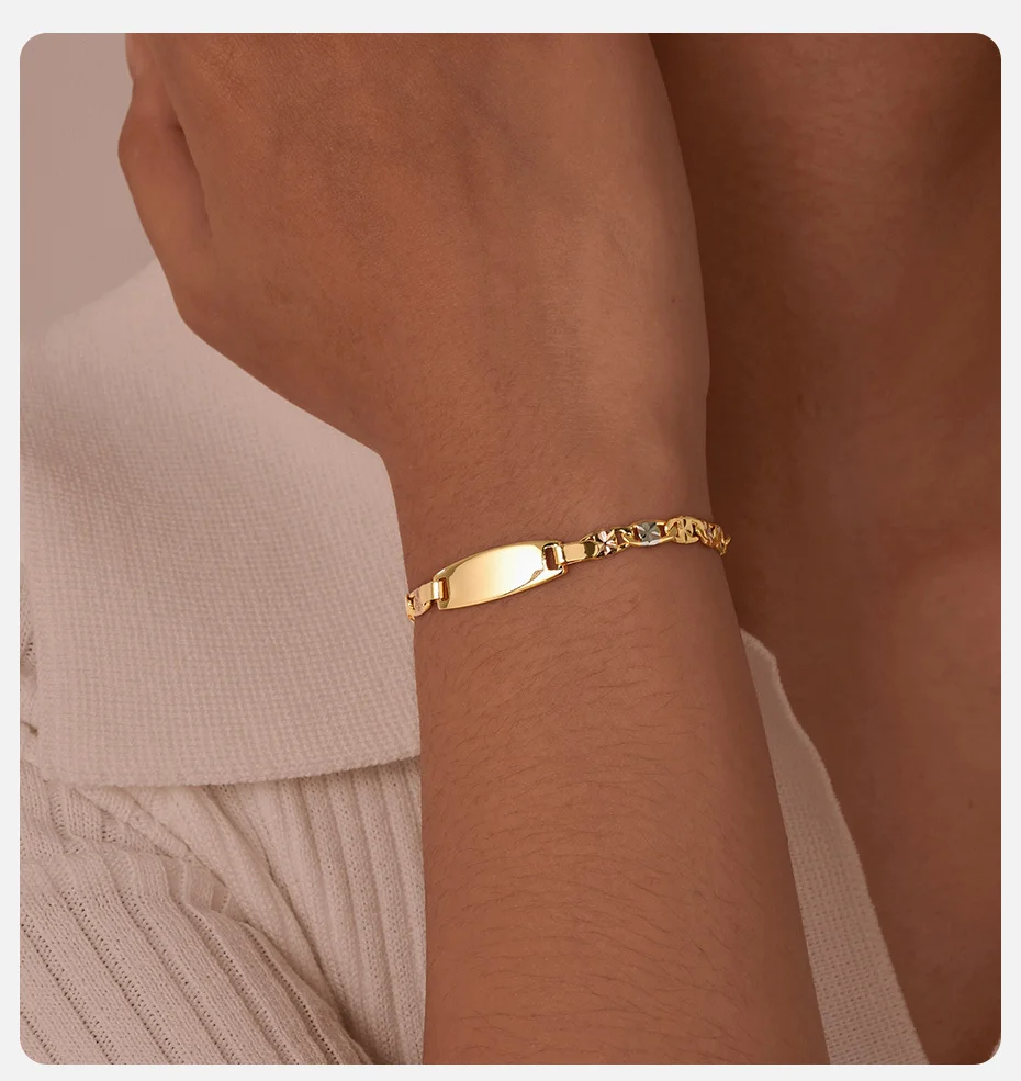 Vnox Free Custom Mom Daughter Son Name Bracelets, Personalized Name Date Text ID Plate Bar Bracelet for Women Girls Gift