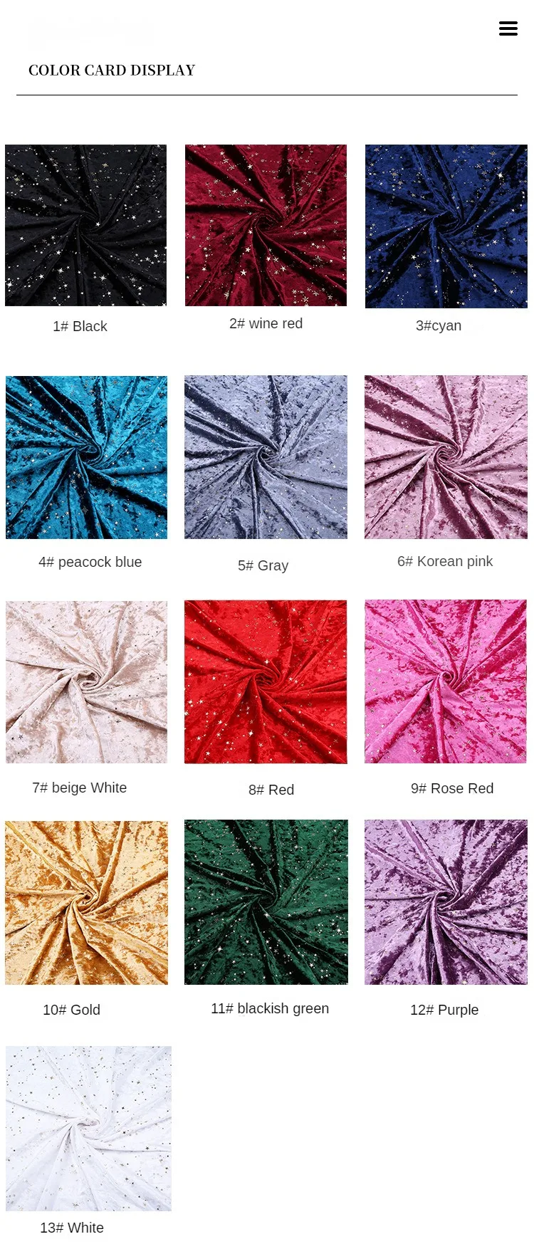 Bronzing Star Velvet Fabric By The Meter for Accessory Dress Pajamas Curtain Pillow Sofa Sewing Velour Cloth Stretch Warm Smooth