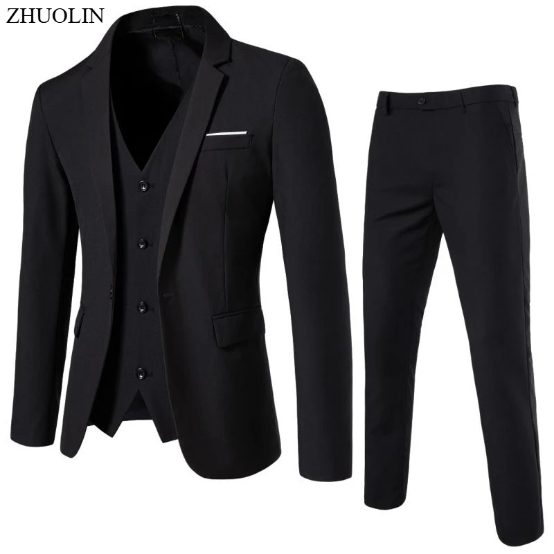Elegant Men Suits 3 Pieces 2 Blazers Sets Wedding Jackets Vest Pants  Classic  2025 Formal Coats Korean Costumes