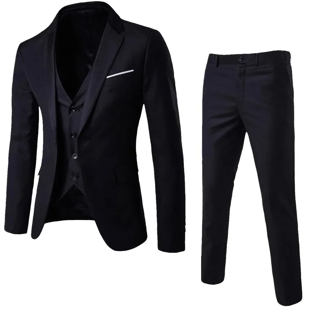 Elegant Men Suits 3 Pieces 2 Blazers Sets Wedding Jackets Vest Pants  Classic  2025 Formal Coats Korean Costumes