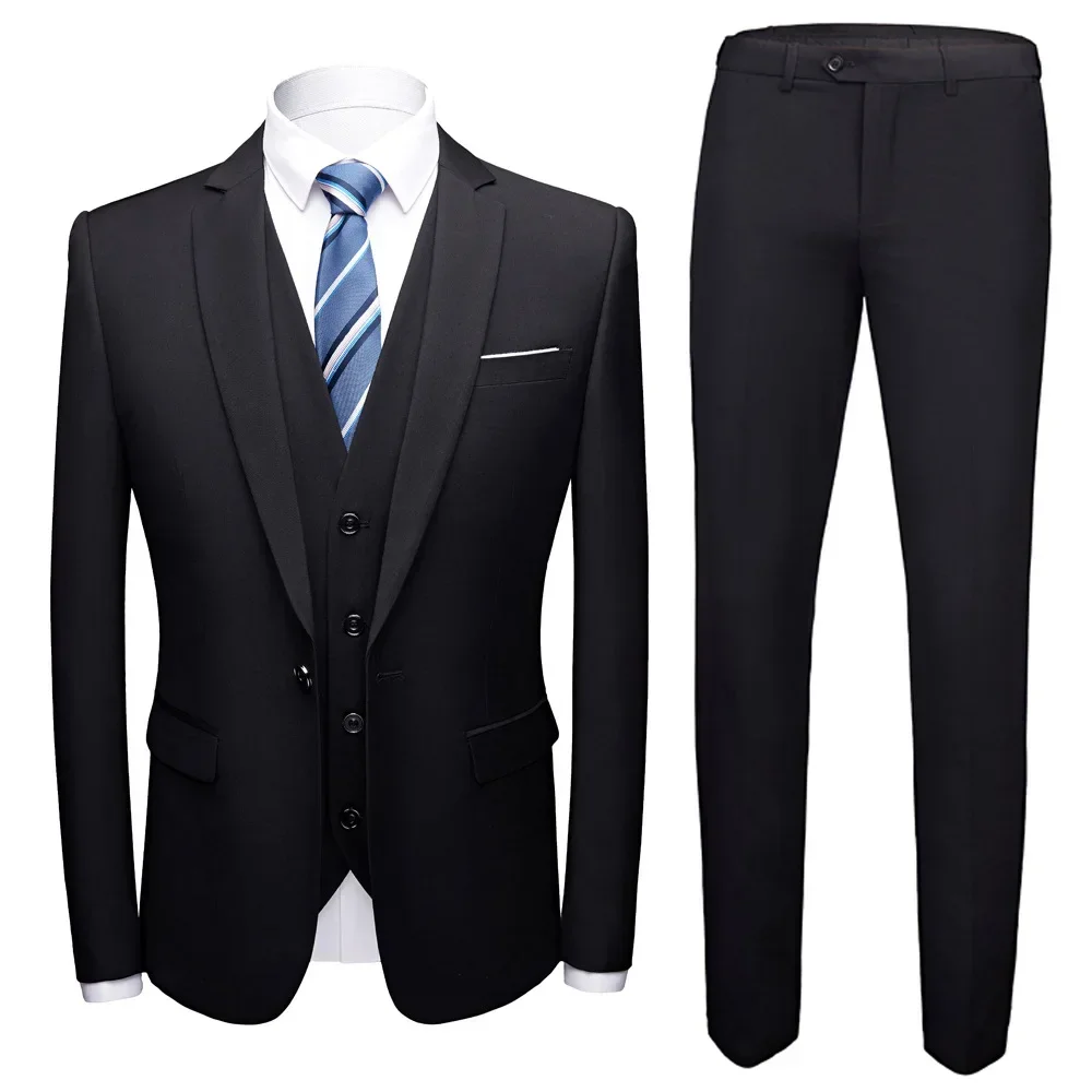 Elegant Men Suits 3 Pieces 2 Blazers Sets Wedding Jackets Vest Pants  Classic  2025 Formal Coats Korean Costumes
