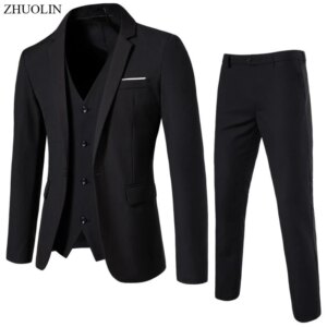 Elegant Men Suits 3 Pieces 2 Blazers Sets Wedding Jackets Vest Pants Classic 2025 Formal Coats Korean Costumes