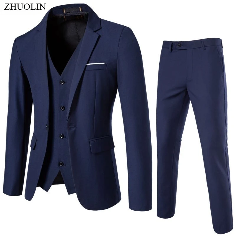 Elegant Men Suits 3 Pieces 2 Blazers Sets Wedding Jackets Vest Pants  Classic  2025 Formal Coats Korean Costumes